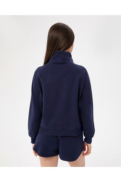 Ayma Active Navy Blue Stand Collar Half Zipper Oversize Sweatshirt