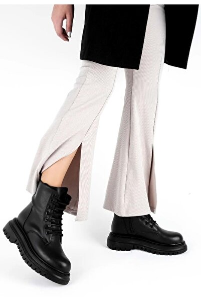 Kids Club Shoes Feles Kalın ve Yüksek Taban Günlük Bot Kadın Postal Bot SİYAH