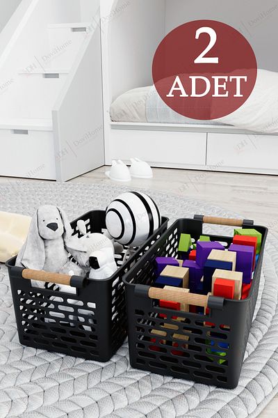 DOVİ HOME 2 Buc Mâner Lemn Aspect Culoare Neagră Bucătărie Plastic |   Baie |   Set organizator coș cu articole