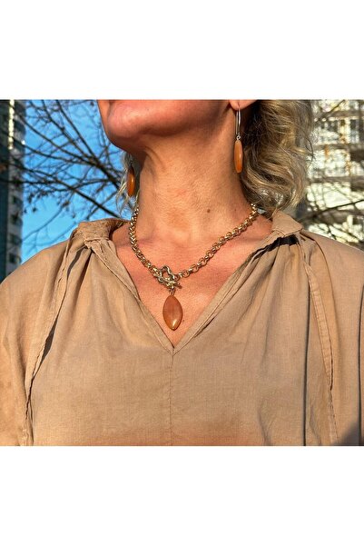 JİMNY JEWELRY قلادة LUNES من حجر العقيق المقطوع باللوز