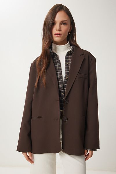 Lovelyİstanbul Καφέ Oversize Blazer Jacket - LUS0058