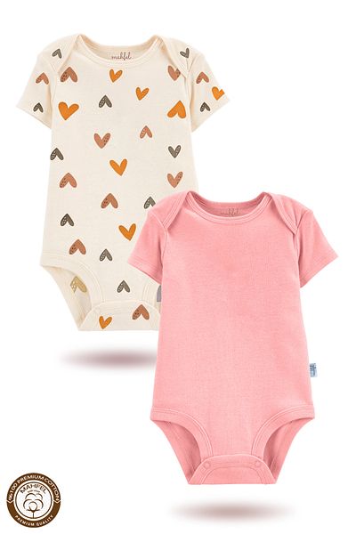 MAHFEL 2-Piece 100% Cotton Organic Printed Snap Fastener Baby Bodysuit