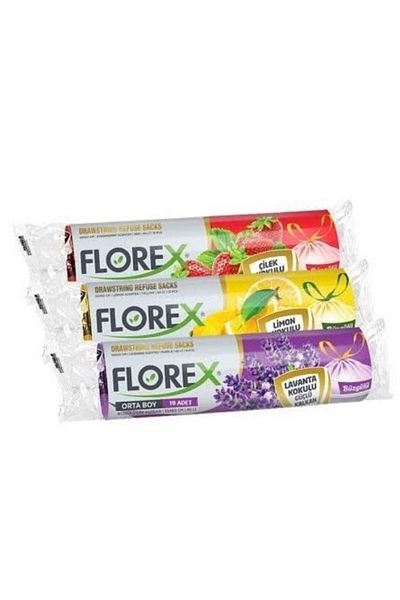 Florex 55X60 cm Eco Pack 3 Pieces Lavender-Strawberry-Lemon Scented Drawstring Garbage Bag