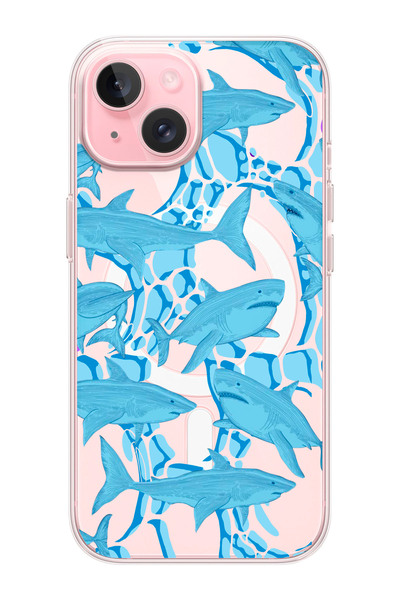 shoptocase iPhone 15/14/13 Uyumlu Köpekbalığı Desenli MagSafe Şeffaf Silikon ...