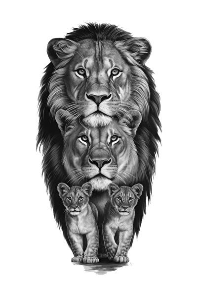 TSC Lion Family Aslan Ailesi Sticker Araba, Motorsiklet, AraçEtiket Cam Stick...