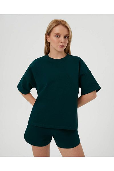 Ayma Active Dark Green Short Sleeve Crew Neck Thick Sweatshirt T-Shirt