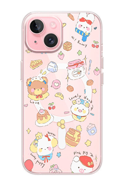 shoptocase iPhone 15/14/13 Uyumlu Lucky Animals Desenli MagSafe Şeffaf Siliko...