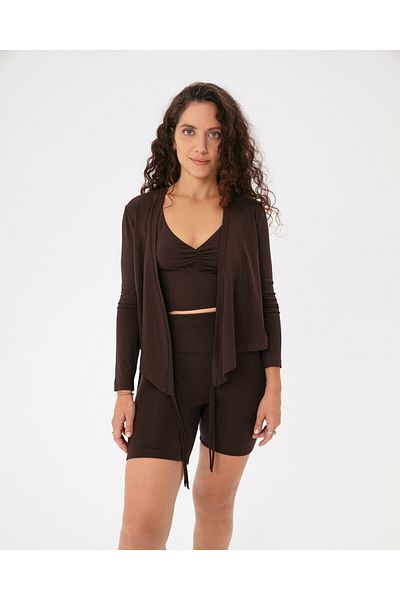 Ayma Active Γυναικείο διπλό στήθος Ecovero ™ βισκόζη Μπλούζα - Μακρύ μανίκι, Κορδόνι, Καφέ