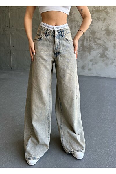 Bujean Baggy Jean Pantolon Tintli Bej