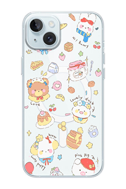 shoptocase iPhone 15PLUS/14PLUS Uyumlu Lucky Animals Desenli MagSafe Şeffaf S...