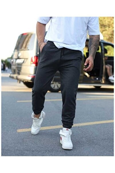 CAONNES Pantaloni de trening negri, croială lejeră, din material elastic și c...