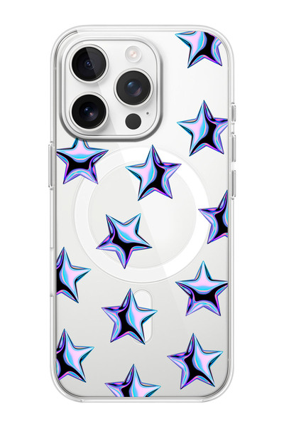shoptocase iPhone 16 PRO Uyumlu Parlak Yıldızlar Desenli MagSafe Şeffaf Silik...