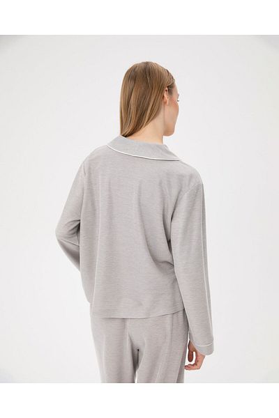 Ayma Active Long Sleeve Gray Women's Pajama Shirt - Buttoned Classic Design