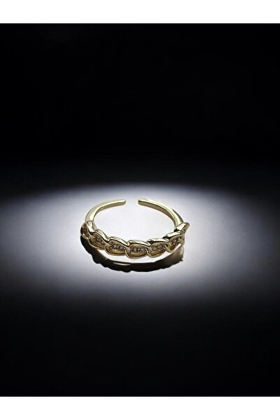 NAİFTAKIAKSESUAR خاتم نسائي من الفولاذ بحجر الزركون ذهبي اللون