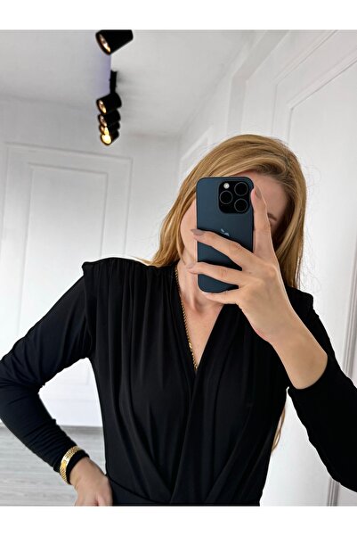 Store Vatkalı Likralı Bodysuit - Siyah