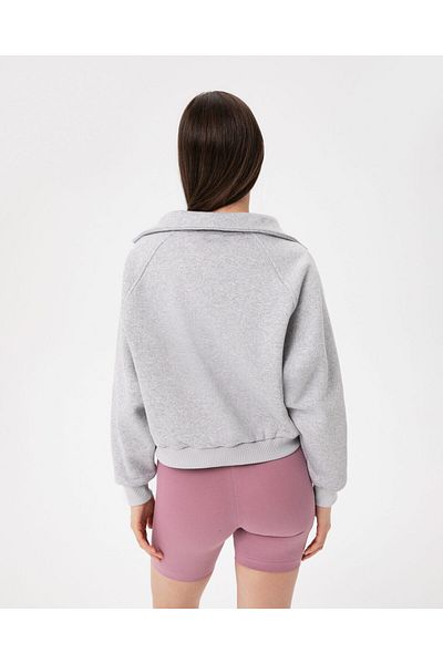 Ayma Active Gray Stand Collar Half Zipper Oversize Sweatshirt