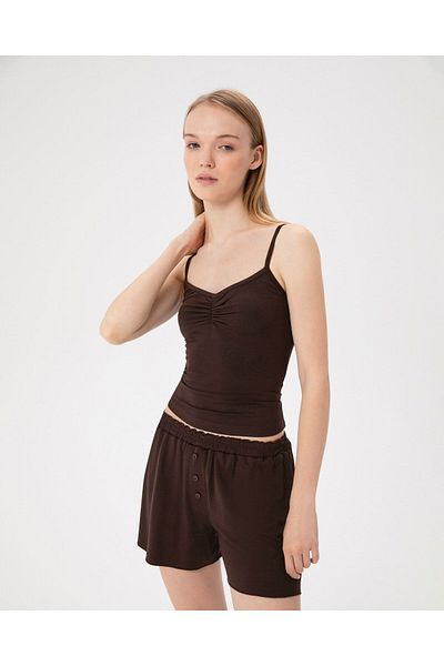 Ayma Active Γυναικείο καφέ Ecovero Viscose Μπλουζάκι με κορδόνια