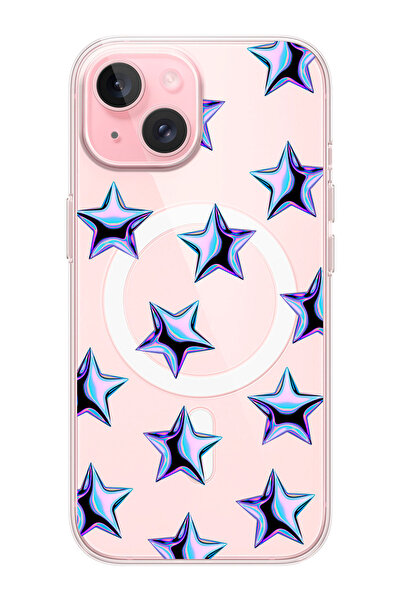 shoptocase iPhone 15/14/13 Uyumlu Parlak Yıldızlar Desenli MagSafe Şeffaf Sil...
