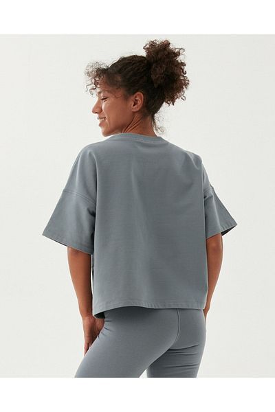Ayma Active Tricou albastru cu mânecă scurtă, cu decolteu, de bază, gros