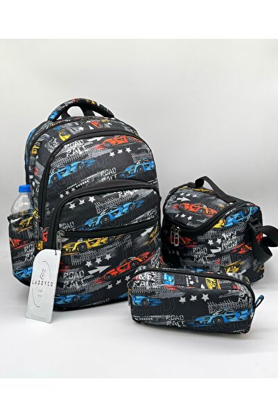 LaddyCo Primary School Bag Car Printed Orthopedic Set of 3 Black Boys Primary...