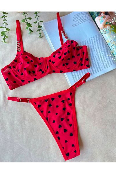 SİLVER MİRROR Love Detailed Heart Bra Set