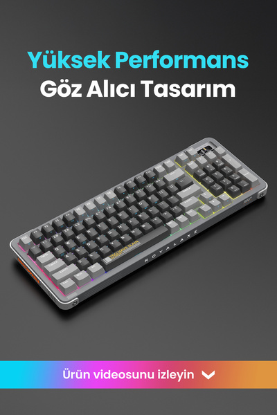 ROYALAXE Y98 PRO Gaming Mekanik Oyuncu Klavyesi, RGB Aydınlatma, Kablolu ve Kablosuz Kullanım, İngilizce Q