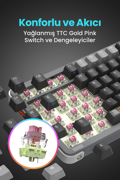 ROYALAXE Y98 PRO Gaming Mekanik Oyuncu Klavyesi, RGB Aydınlatma, Kablolu ve Kablosuz Kullanım, İngilizce Q