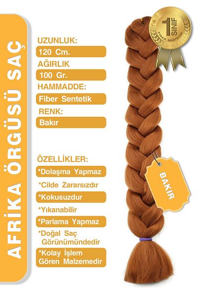 KONAK PERUK Păr sintetic împletit african de culoare cupru - pentru Rasta și Box Braid