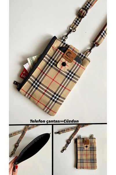 İsella Beige Plaid Phone Bag and Wallet - Scottish Design