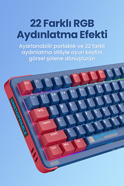 ROYALAXE Y98 PRO Gaming Mekanik Oyuncu Klavyesi, RGB Aydınlatma, Kablolu ve Kablosuz Kullanım, İngilizce Q