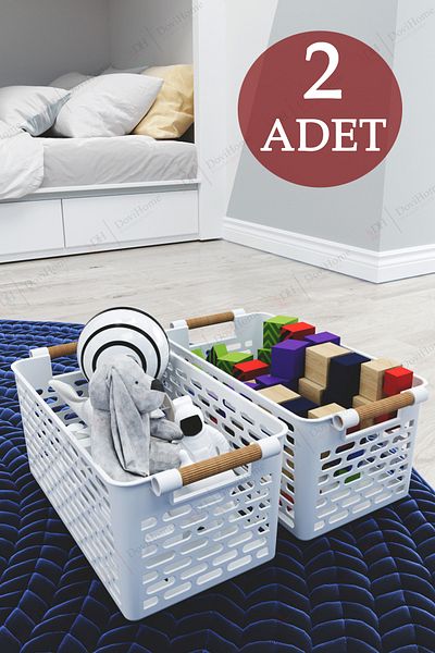DOVİHOME 2 Τεμάχια Ξύλινη Λαβή Εμφάνιση Λευκό Χρώμα Πλαστική Κουζίνα |   Μπάνιο |   Σετ Organizer Καλαθιού Οργάνωσης Αντικειμένων