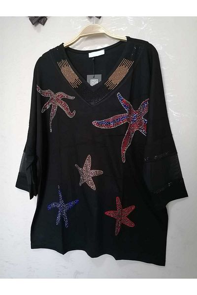 anne moda ankara Βαμβακερό βραδινό φόρεμα Loose Sparkling Μπλούζα