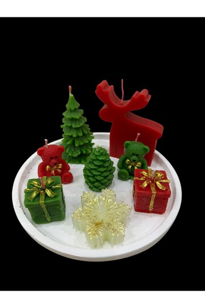 magnocandles Gift Candle Set Deer Tree Teddy Bear Gift Box Pine Cone Snowflake and Presentation Tray