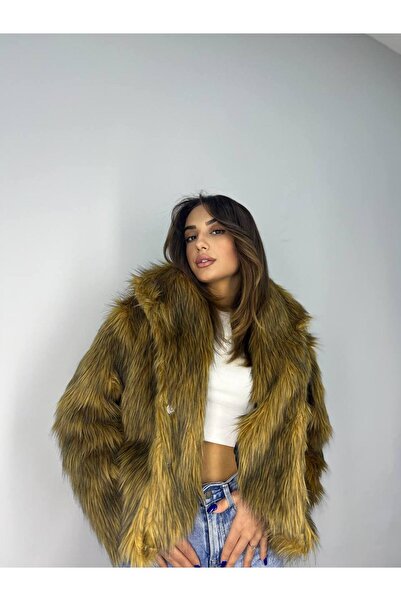 ALFUDO Moda Collection İçi Astarlı Premium Kürk Hardal Mont