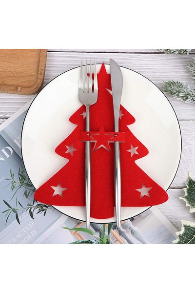 Masalsı Concept Christmas Ornament Red 6 Pieces Decorative Pine Tree Napkin Holder Felt Spoon Holder Felt Christmas Ornament