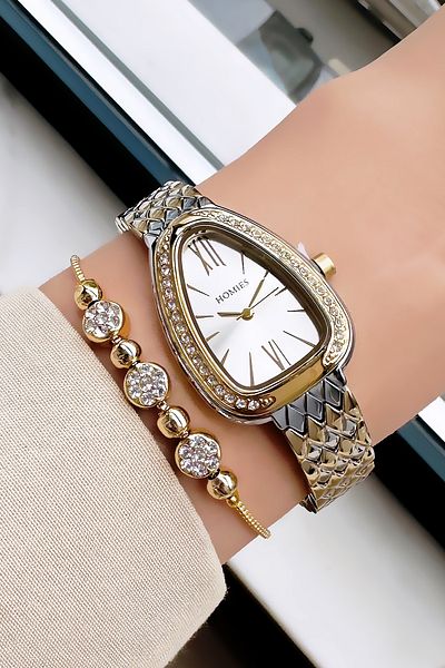 Homies 3 Atm Waterproof Women's Wristwatch - Cutout Case, Steel Band & Bracelet Hmb3011C3