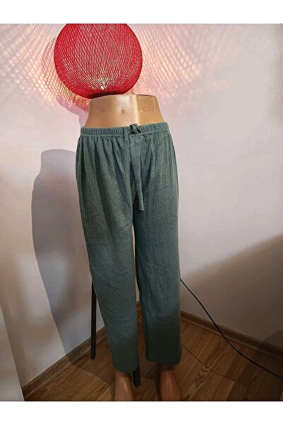 Lres Koyu Yeşil Beli Lastikli Şardonlu Pijama Altı
