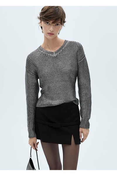 MANGO Woman Pulover din folie cu decolteu în V