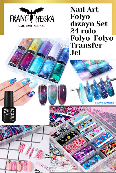 Francheska Naıl Art Folyo Dızayn Tırnak Sanatı Set- 24 Rulo Folyo+Folyo Trans...