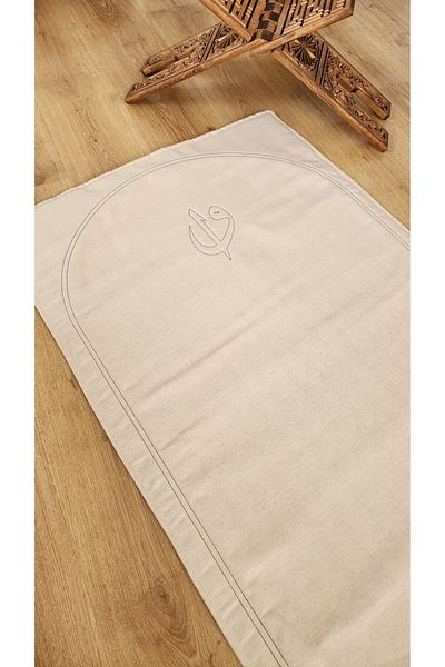 ALTINPAMUK Prayer Mat Natural Plain Raw Linen Soft Inside Padding 70X115 Vav Elif-43