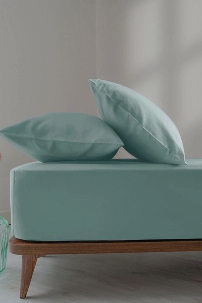 İssimo Home مجموعة من الساتان القطني الأزرق النعناعي البسيط 200*200/50*70