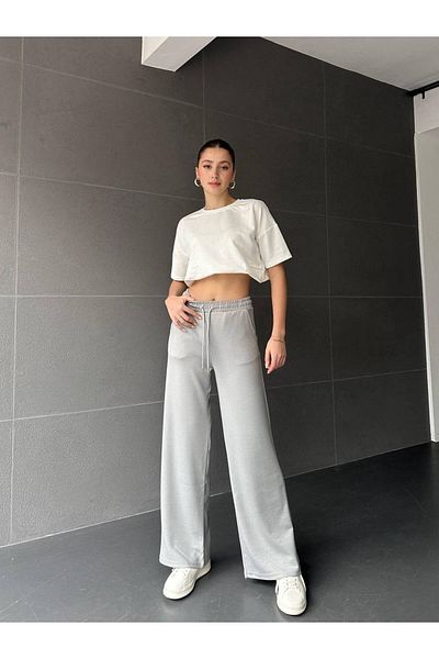 shopshop Γυναικείο Oys Model Modal Fabric Ψηλόμεσο Φούτερ Palazzo με τσέπες