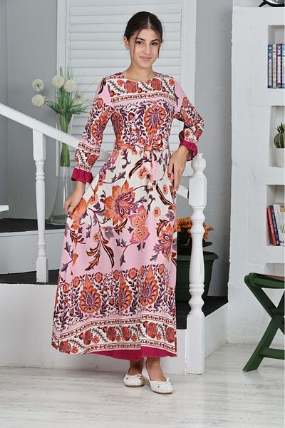 Joui Co Girl's Viscose Fabric Patterned Long Dress