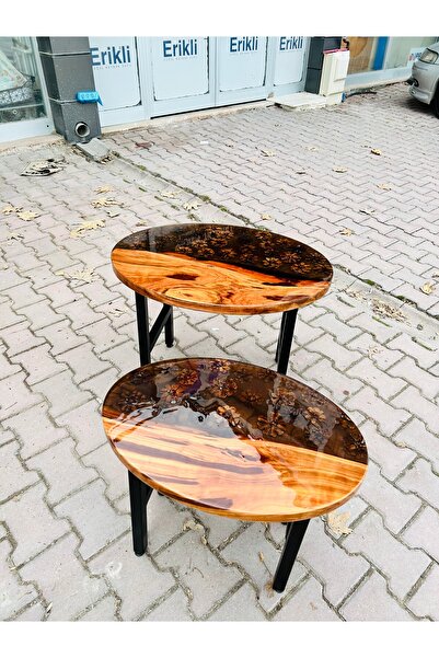 Konyalı Sanat KOZALAK DETAYLI EPOKSİ SEHPA TAKIMI 2 ADET