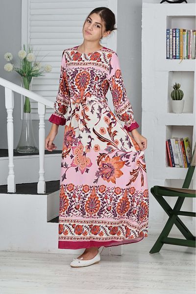 Joui Co Girl's Viscose Fabric Patterned Long Dress