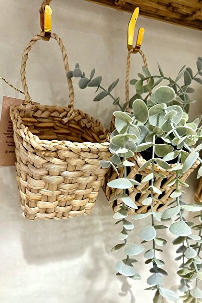 afralya home Dekoratif Çok Amaçlı 2’li Doğal Hasır Saksı Sepet