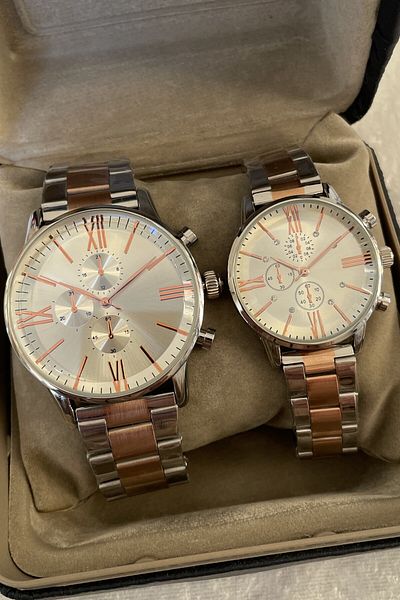 Leerybee Special Boxed Women's Men's Couple Wristwatch with Metal Band Christmas Birthday Gift for Valentine's Day