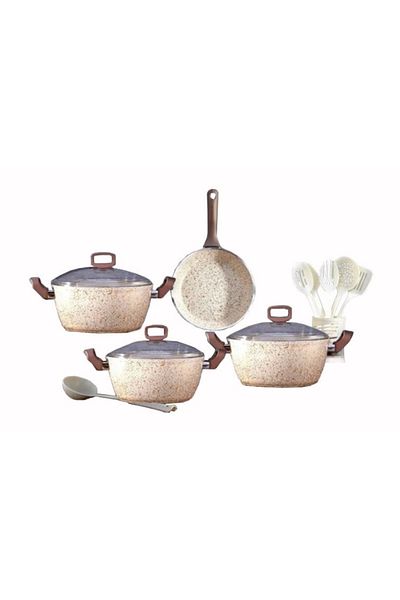 drobina Turkish granite cookware set consisting of 14 pieces cream glass