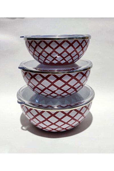 abnturk Oval Tabanlı 3lü Emaye Saklama Kapları Sızdırmaz Şeffaf Kapaklı Ultra...