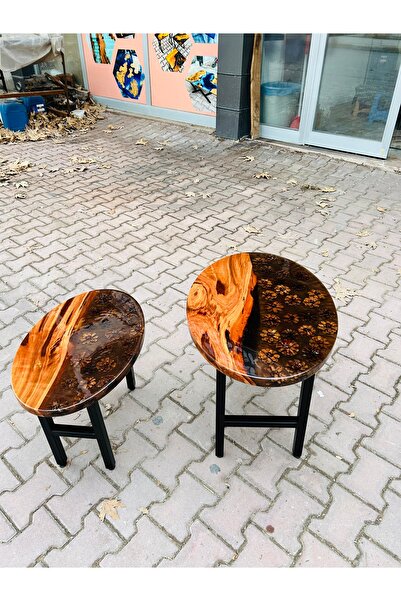 Konyalı Sanat KOZALAK DETAYLI EPOKSİ SEHPA TAKIMI 2 ADET